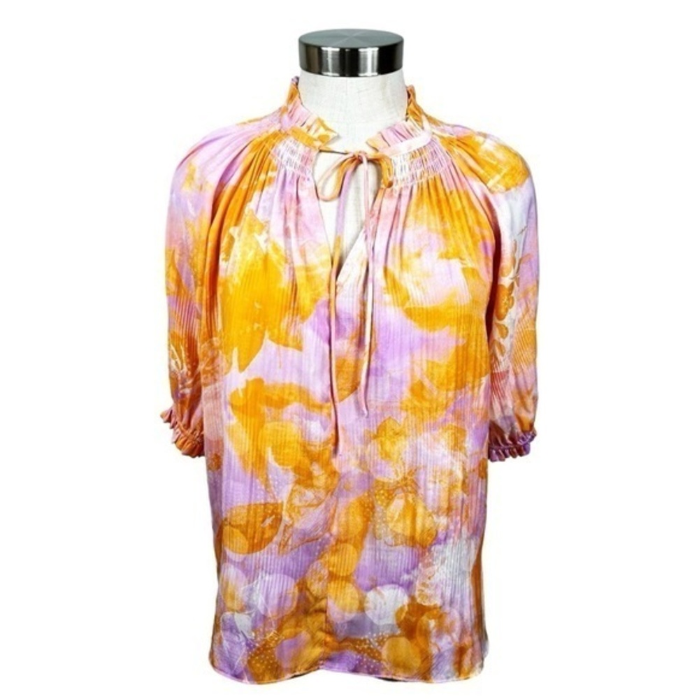 Current Air Angelica Painterly Orange & Pink Floral Print Top Size X-Small